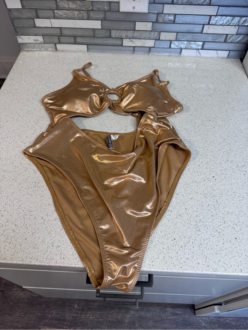 refuge Metallic Gold One-Piece Swimsuit with Front Ring